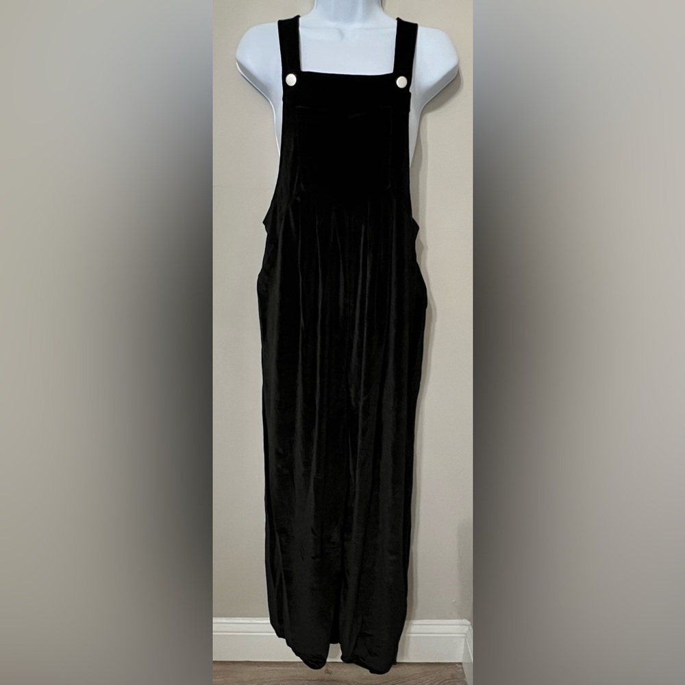 Chic Black Velvet Wide Leg Overalls Jumpsuit - Picture 2 of 10
